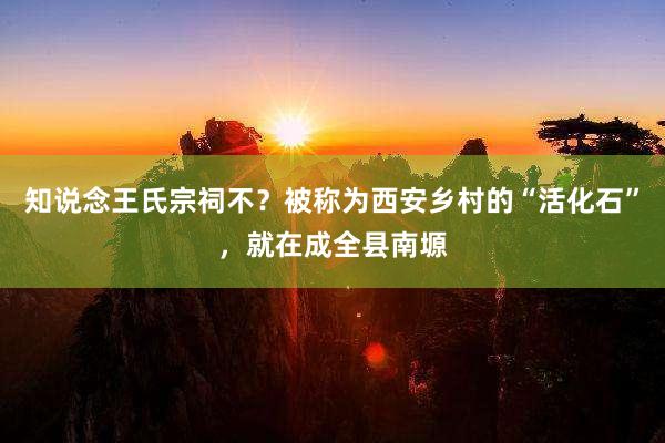 知说念王氏宗祠不？被称为西安乡村的“活化石”，就在成全县南塬